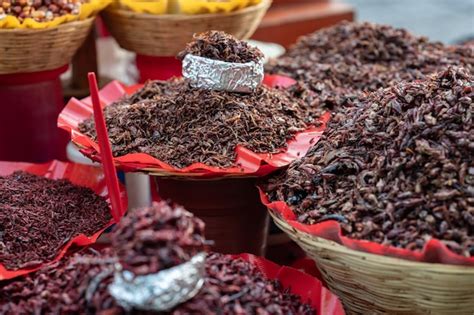 Premium Photo Fried Grasshoppers At A Market In Oaxaca Mexico