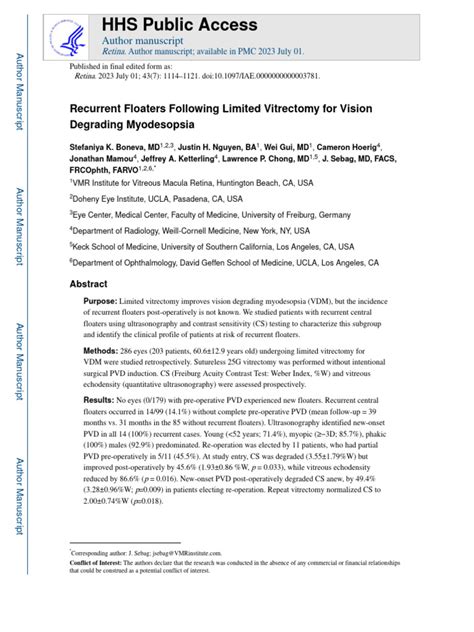 Recurrent Floaters Following Limited Vitrectomy For Vision Degrading ...