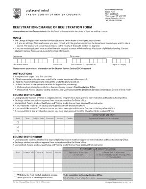 Fillable Online Enve Ubc Registration Change Of Registration Form