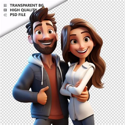 Premium Psd White Couple Playing 3d Cartoon Style White Background Is