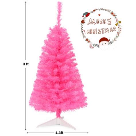 Gymax 3ft Pink Artificial Christmas Tree Mini Xmas Pine Tree Holiday Decoration 1 Unit King