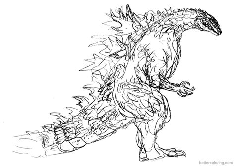 Godzilla Coloring Pages Hand Drawing - Free Printable Coloring Pages