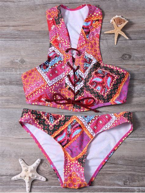 19 OFF 2021 Lace Up Tribal Print Bikini Set In COLORMIX ZAFUL