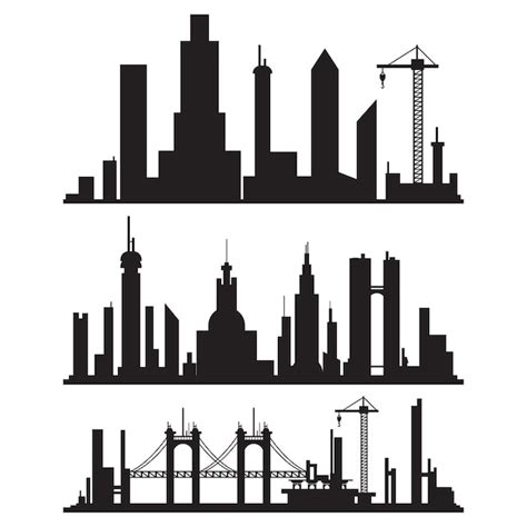 Premium Vector Big City Skylines Vector Black Silhouettes Set