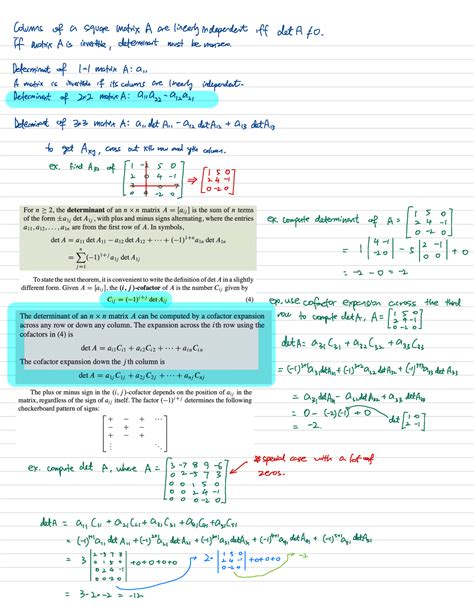 Unit 3 Summary Matrix Calculations Determinants Cramers Rule Etc