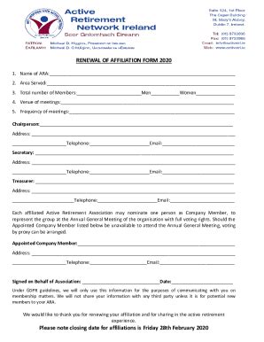 Fillable Online RENEWAL OF AFFILIATION FORM 2019 Fax Email Print