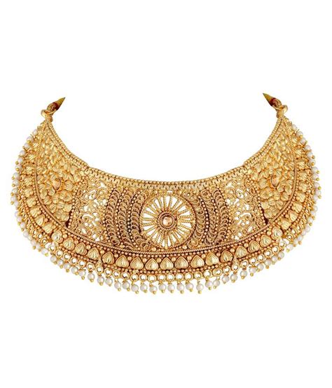 Asmitta Jewellery Zinc Golden Choker Traditional Gold Plated Necklaces