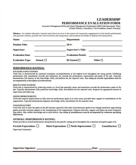 Free 8 Leadership Evaluation Forms In Pdf