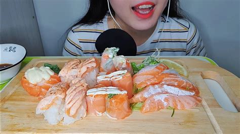 Asmr Salmon Belly Sashimi Salmon Wrap Mentai Salmon And Prawn Sushi