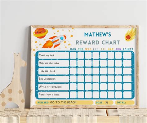 Editable Space Reward Chart Printable Behavior Chart Daily Chore Chart