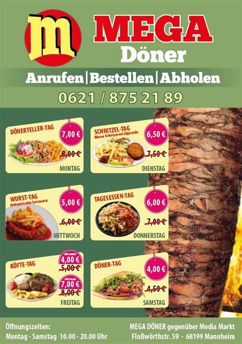 Menu at Mega Döner restaurant Mannheim Floßwörthstraße 59