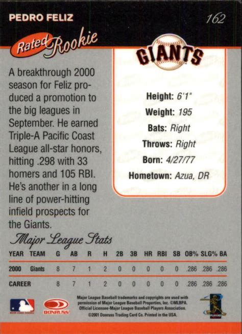 2001 Donruss Baseball S Best Bronze 162 Pedro Feliz RR EBay