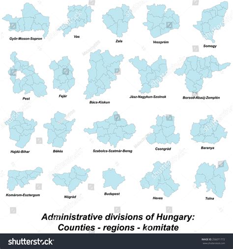 Map All Regions Counties Hungary Stock Vector (Royalty Free) 256071772 ...