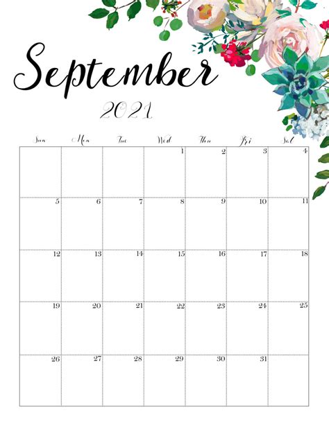 Free Blank September Calendar 2021 Printable Template