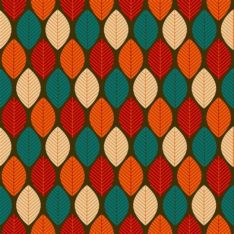 Mid Century Modern Geometric Leaves Retro 70s Seamless Pattern Autumn