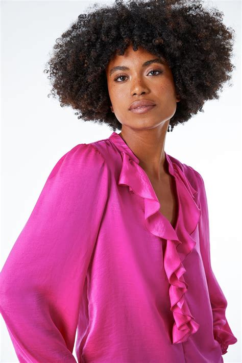 Cerise Satin Ruffle Neck Blouse Roman Uk