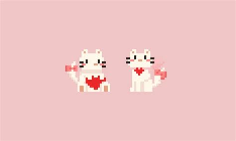 Premium Vector Pixel White Cat With Heart