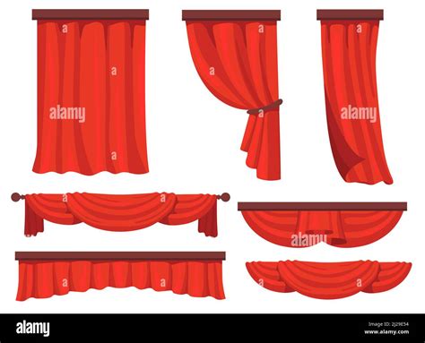 Stage Red Curtains Flat Set For Web Design Cartoon Fabric For