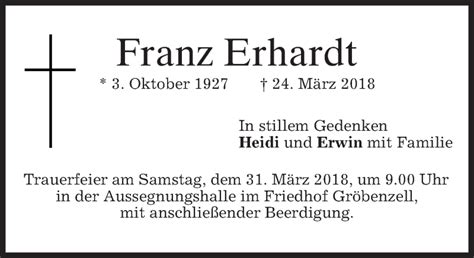 Traueranzeigen Von Franz Erhardt Trauer Merkur De