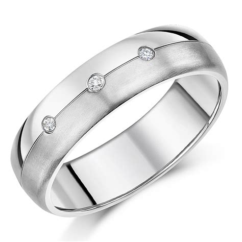 Titanium Engagement Wedding Ring 7mm Three Diamond Matt And Polished Band