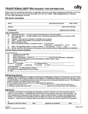 Fillable Online Traditional Sep Ira Request For Distribution Ally Fax