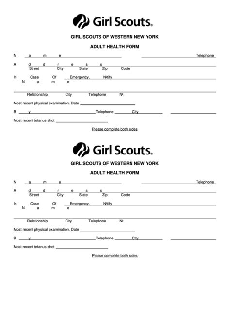 Girl Scout Health History Form 28B