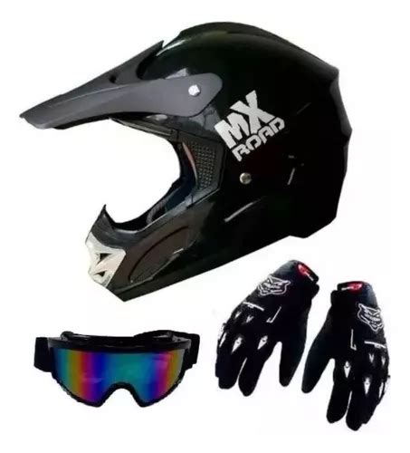 Casco Motocross H Mx Road Antiparras Guantes Fas Motos