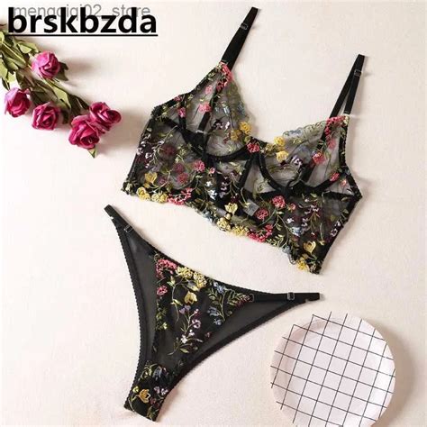 Women Sexy Sheer Lingerie Mesh Bra And Panty Sexy See Through Lace Bra