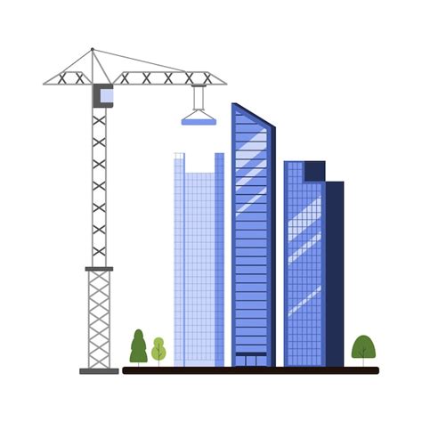 Proceso de construcción de rascacielos de oficina grúa con bloque de