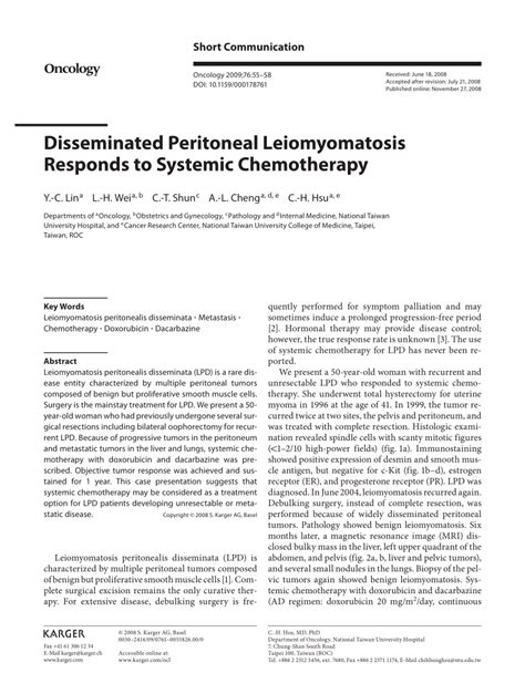 PDF Disseminated Peritoneal Leiomyomatosis Responds To Systemic