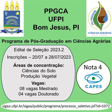 EDITAL PPGCA UFPI Nº 10 DE 20 DE JULHO DE 2023 abertura das