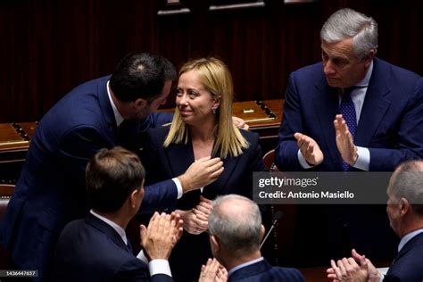 Italian Prime Minister Giorgia Meloni delivers her speech during the ...