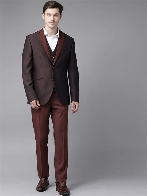 Buy Blackberrys Men Charcoal Grey Burgundy Self Design Slim Fit