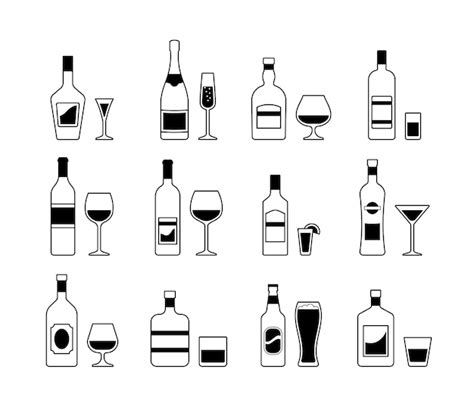 Premium Vector Alcohol Bottles And Glasses Collection Icons Of Beverages In Line Art Style