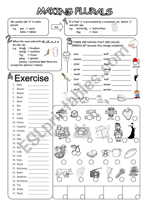 Plurals Esl Worksheet By Cschiaffi