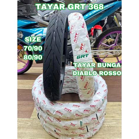 TAYAR MOTORSIKAL GRT GRT368 TUBELESS 70 90 17 80 90 17 GRT 368 BUNGA