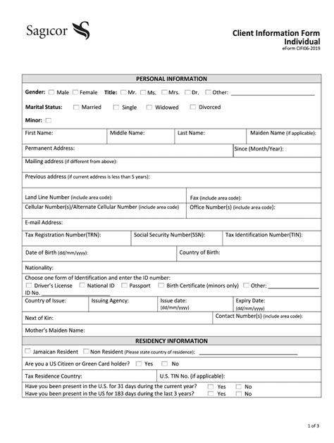 Fillable Online Client Information Form Individual Sagicor Group