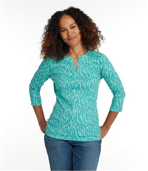 Womens Llbean Tee Three Quarter Sleeve Splitneck Tunic Print