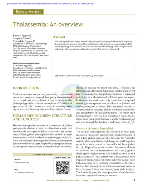 PDF Thalassemia An Overview