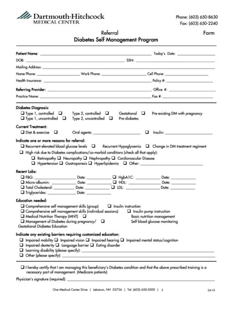 Diabetes Self Management Program Referral Form Printable Pdf Download