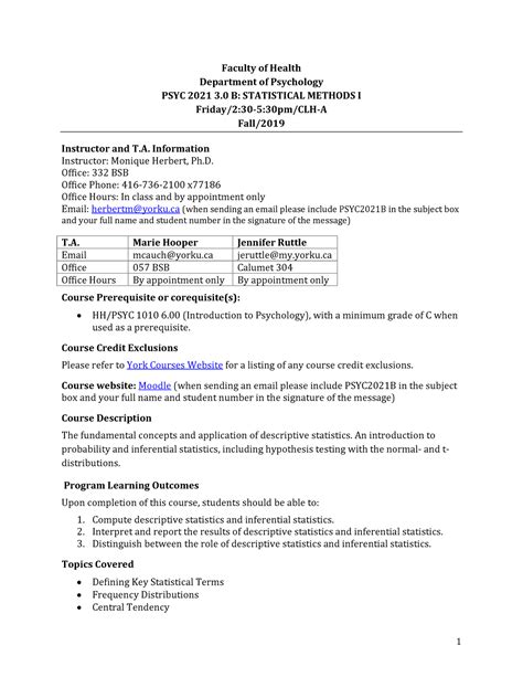 Psyc Course Outline Faculty Of Health Department Of Psychology