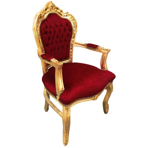 Fauteuil De Style Baroque Rococo Tissu Velours Bordeaux Et Bois Dor