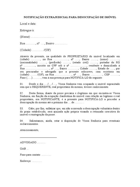 Notificação Extrajudicial Para Desocupação De Imóvel Pdf