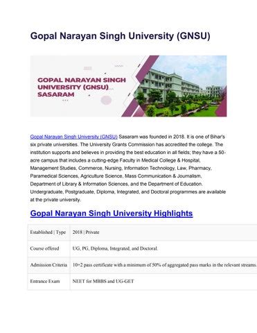 Gopal Narayan Singh University (GNSU) by get admissioninfo - Issuu