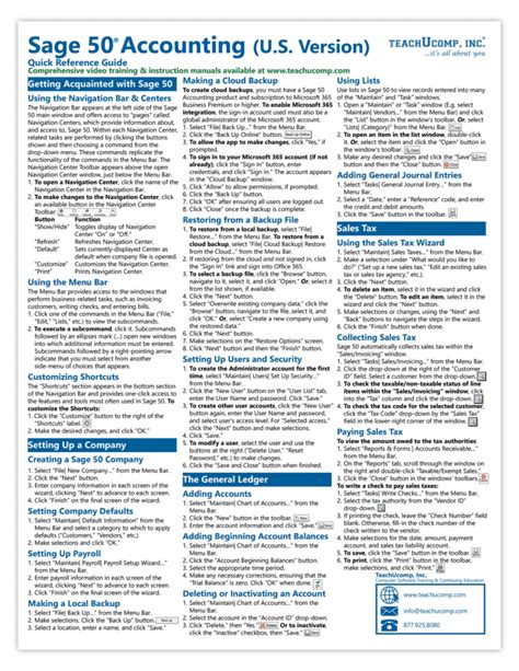 Sage Accounting Cheat Sheet Teachucomp Inc