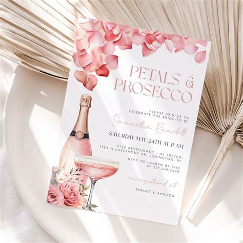 Petals And Prosecco Bridal Shower Invitation Boho Prosecco Etsy In