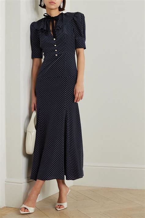 Alessandra Rich Bow Detailed Polka Dot Silk Crepe De Chine Midi Dress