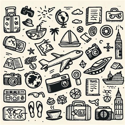 Premium Photo Vector Hand Drawn Travel Doodle Icon Set