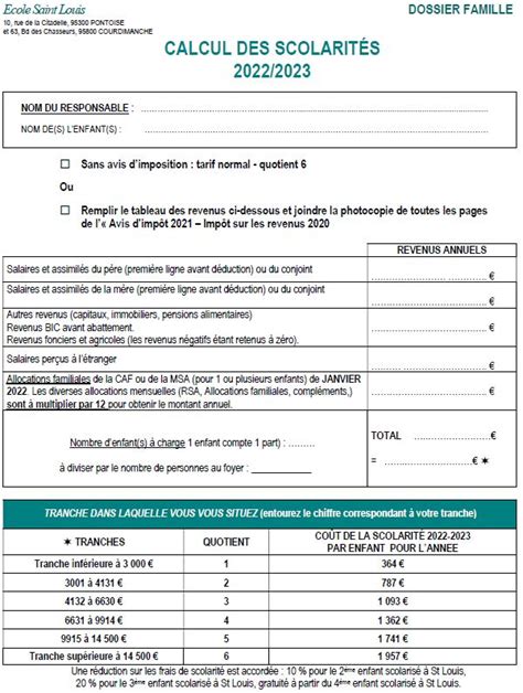 Les frais de scolarité sont calculés en fonction des revenus