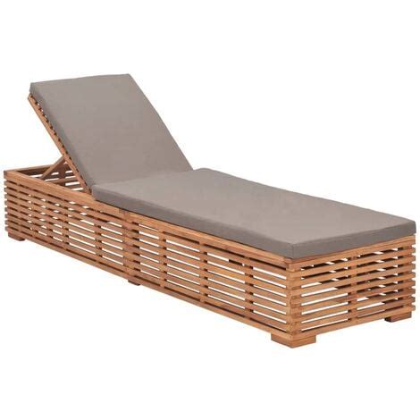 Chaise Longue Avec Coussin Gris Fonc Bois De Teck Solide Vidaxl